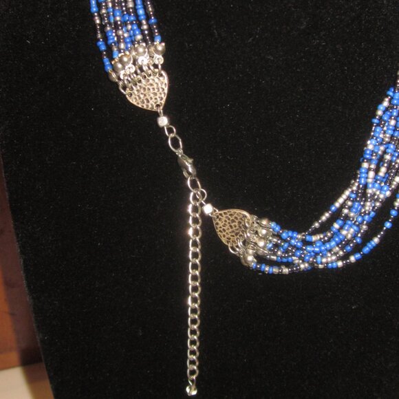 Blue & Silver Multi Strand Seed Bead Necklace - Picture 3 of 3